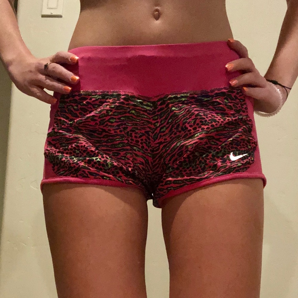 Nike pink & green cheetah print workout shorts!